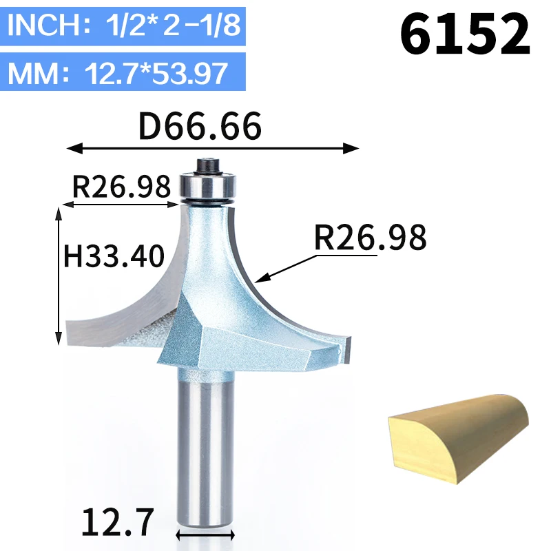 1 шт. круглые фрезы для дерева, деревообрабатывающий инструмент, промышленный концевой подшипник, Фрезерный резак, угловой круглый над бит - Длина режущей кромки: 6152