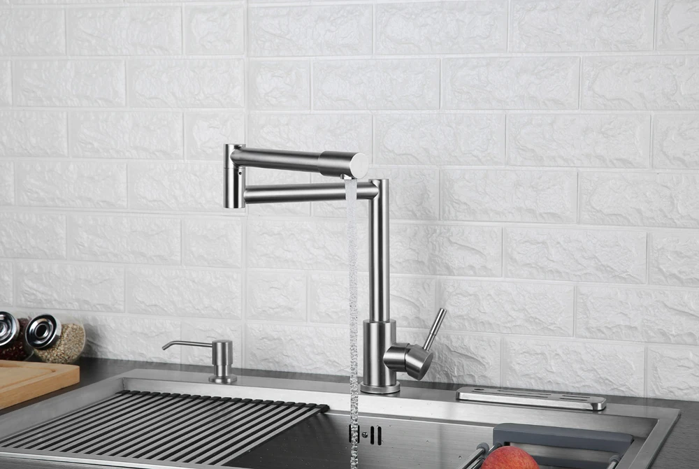 Folding Kitchen Faucet Stretchable Swing Arm Brushed  Single Hole Single Handle Deck Mounted Cold & Hot Kitchen Sink Faucet  (10)