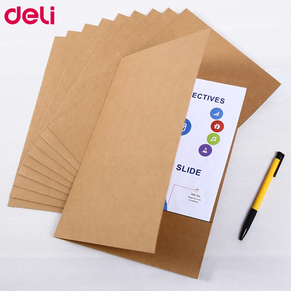 

Deli 10pcs/Set Special Kraft Paper File Holder A4 Good Quality Paper Protector paper Office Folder Protect Important Files Set
