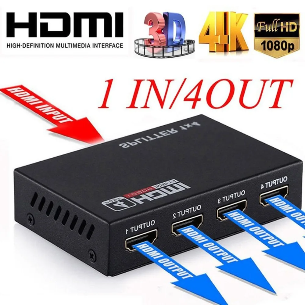 

UHD HDMI Splitter Full HD 1080p Video 1X4 Split 1 In 4 Out HDMI Switch Switcher Amplifier Display Adapter For HDTV