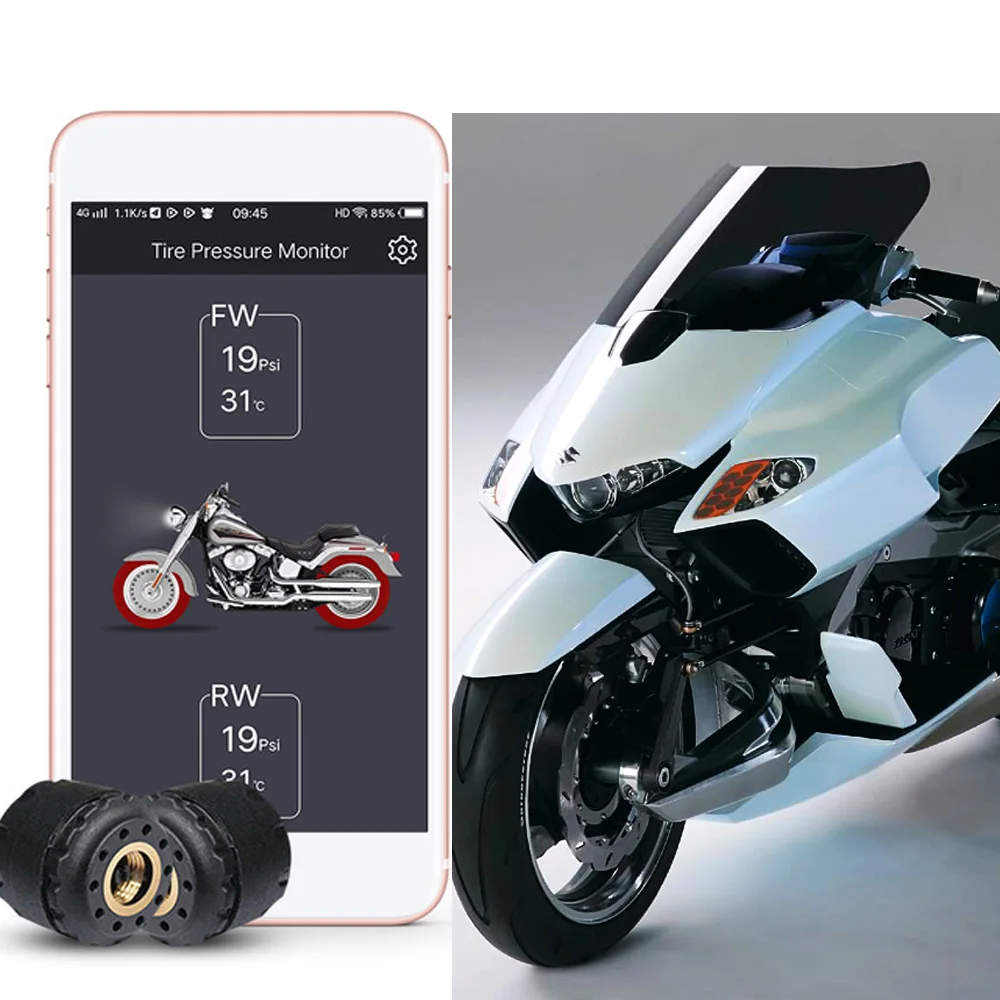 

BIUYEE TP200 TPMS Motorcycle BY Bluetooth control Tire Pressure Monitoring System Mobile Phone APP Detection 2 External Sensors