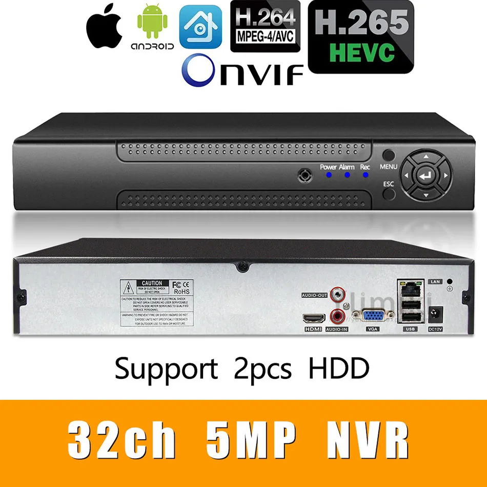H.265 + - 32ch 5.0mp 1080 p Nvr Rede Vidoe Gravador 720 Câmera ip Onvif Cms Xmeye 2 Sata Hdd H.264 8ch * 4 k Mod. 89863 2 32ch * 5.0mp 32ch * 1080 p