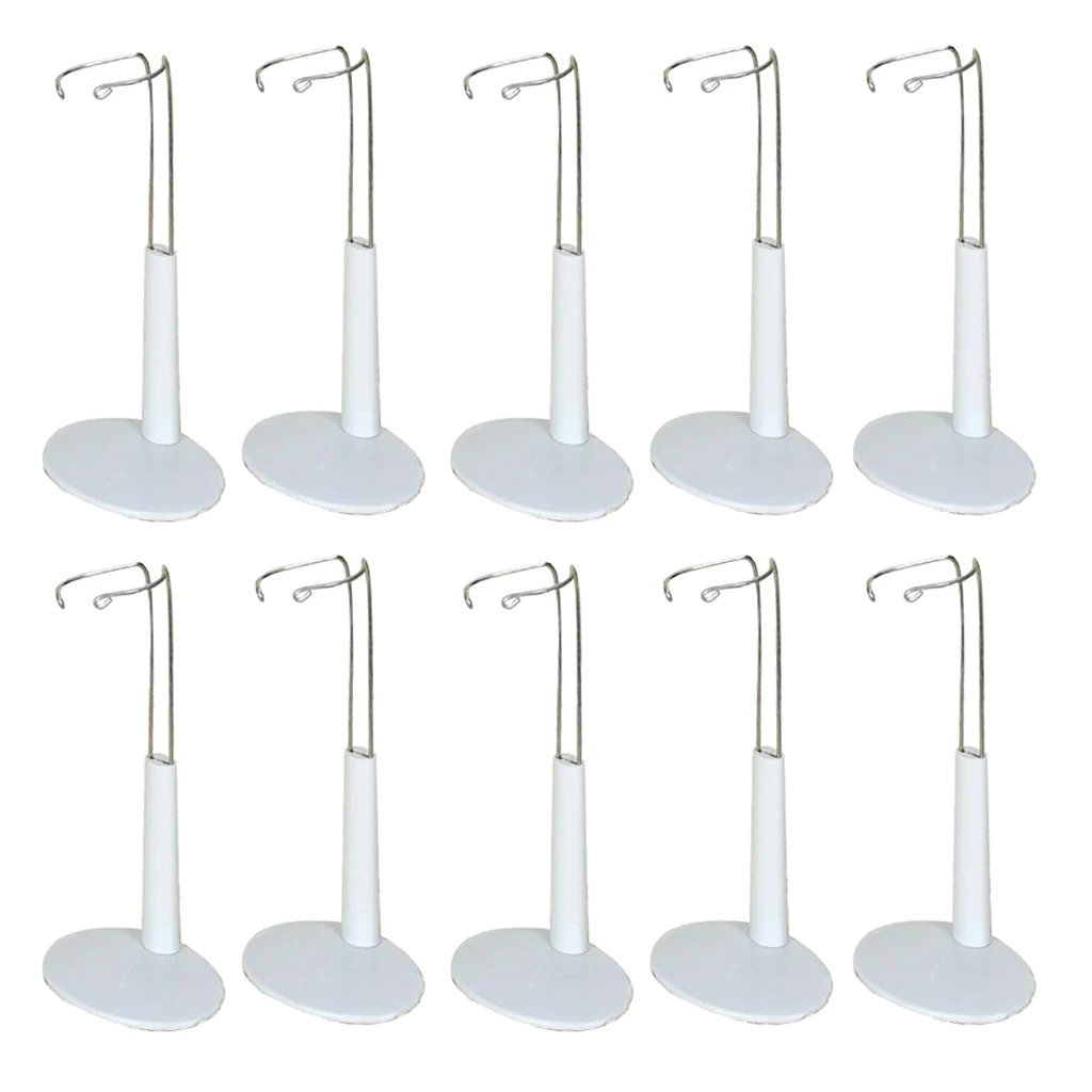 10x White Adjustable Doll Stand Display Holder 14-20cm for Doll Bear toys Metal doll stands with plastic base display doll 