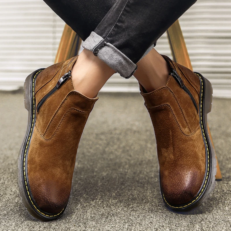

Men's Boots Fashion Genuine Leather Ankle Boots Buckle Decoration Zip Casual Shoes Men Ankle Boots Moccasins Size 39-44 HH-089
