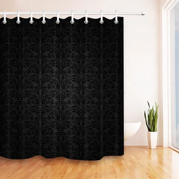 

LB Black Damask Baroque Shower Curtain Bathroom Luxury Vintage Art Abstract Flower Waterproof Polyester Fabric For Bathtub Decor