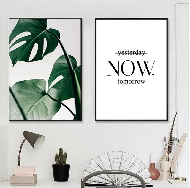 Slogan Green Leaves Wall Art Set Canvas Palm Tree Slogan Green Leaves Wall Art Set Canvas Palm Tree Printing For Home Livingroom Bedroom