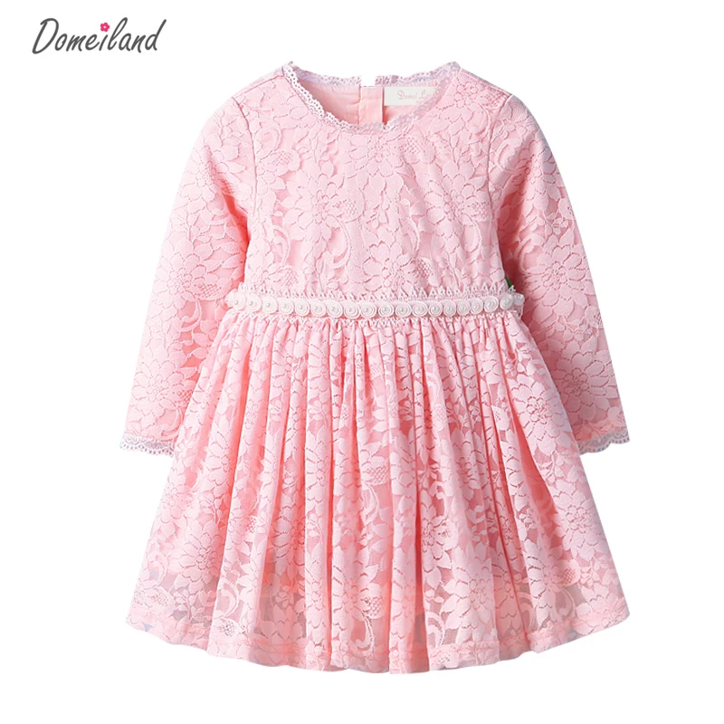 2017 Fashion spring Brand DOMEI LAND Children Clothes cute girl cotton pink lace Floral dress Princess
