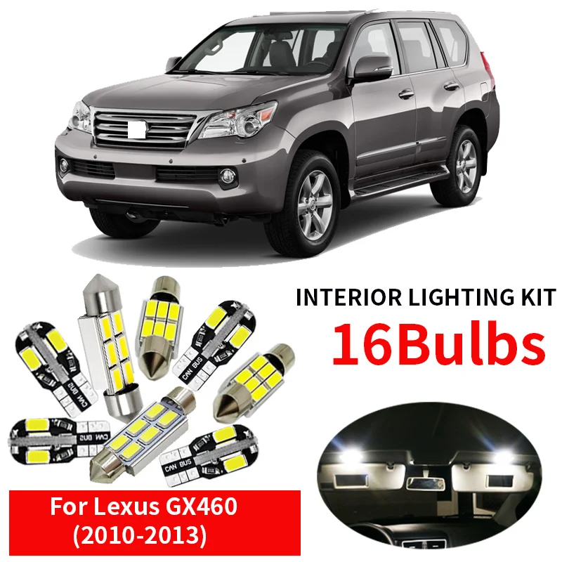 

16pcs White Led Dome Map Step Courtesy Lights Interior Bulb kit For 2010 2011 2012 2013 Lexus GX460 12V Canbus Car Styling