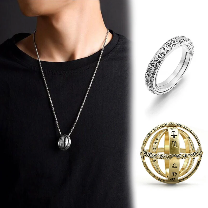 

DUOYING Astronomical Sphere Ball Pendant Necklace Finger Hoop Pendant Cosmic Lover Jewelry Gifts CX17