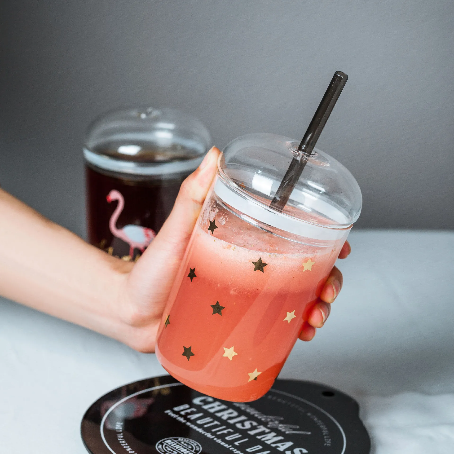 

Creative Stars Heat-Resistant Glass Cup with Straw Cup Large Capacity Pearl Nai Cha Bei Juice Cup with Lid