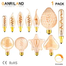 Lâmpada de led ganriland e14 e27, 110v-240v, regulável, ultrafina, 2200k, dourada lâmpadas de edison espiral ampola led e27