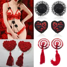 Сердце, круглая форма кружева, наклейки на соски, сексуальные блестки, чехлы на соски с кисточками, наклейки на грудь, Секс продукт