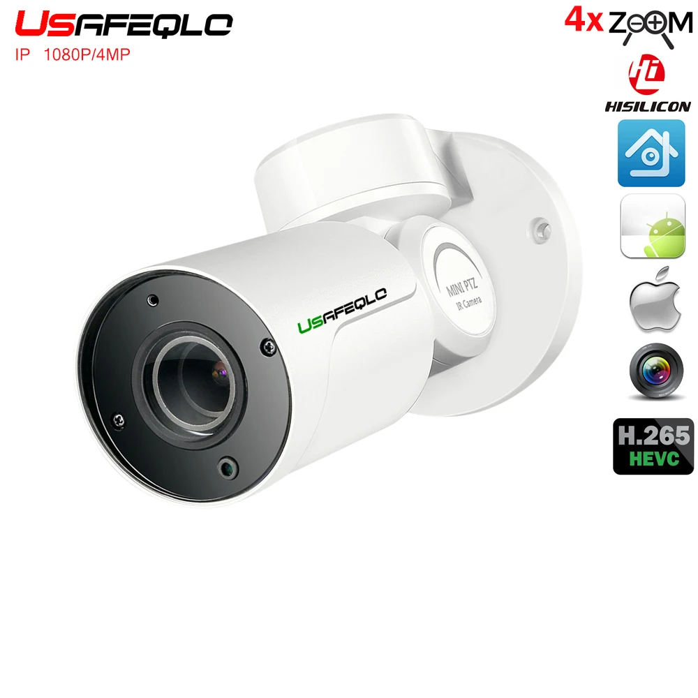 USAFEQLO наружная PTZ IP камера безопасности 2MP 4MP Super HD 4X оптический зум Автофокус 100ft ИК ночного видения Всепогодный