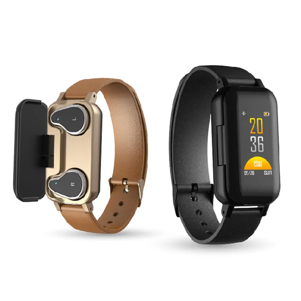 

T89 BT 5.0 Smart Wireless Dual Headphone Wristband Heart Rate Monitor Multi Sport Mode Smart Bracelet
