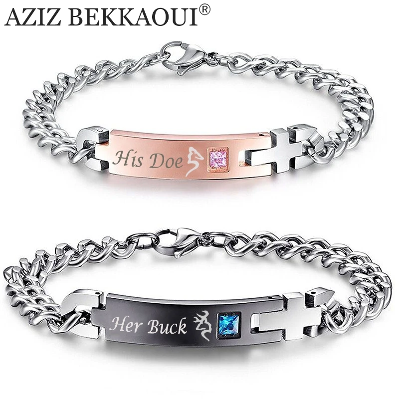 

Drop Shipping Unique Gift for Lover "His Doe""Her Buck " Couple Bracelets Stainless Steel Bracelets For Women Men Jewelry
