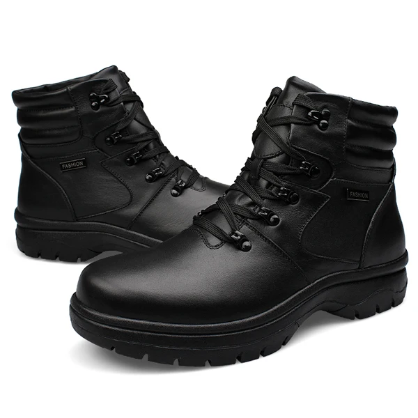 YIGER, очень большие размеры 45-54, мужские ботинки зимние ботинки на шнуровке мужская хлопковая обувь из натуральной кожи мужские повседневные зимние ботинки на шнуровке, 00214 - Цвет: Black snow boots