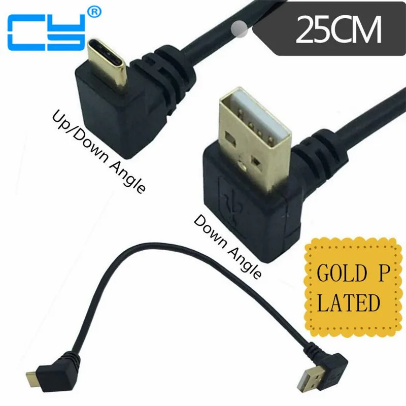 

GOLD Plated Down Angle USB2.0 (Type-A) Male to USB3.1 (Type-C)Male Up & Dwon Angle USB Data Sync & Charge Cable Connector