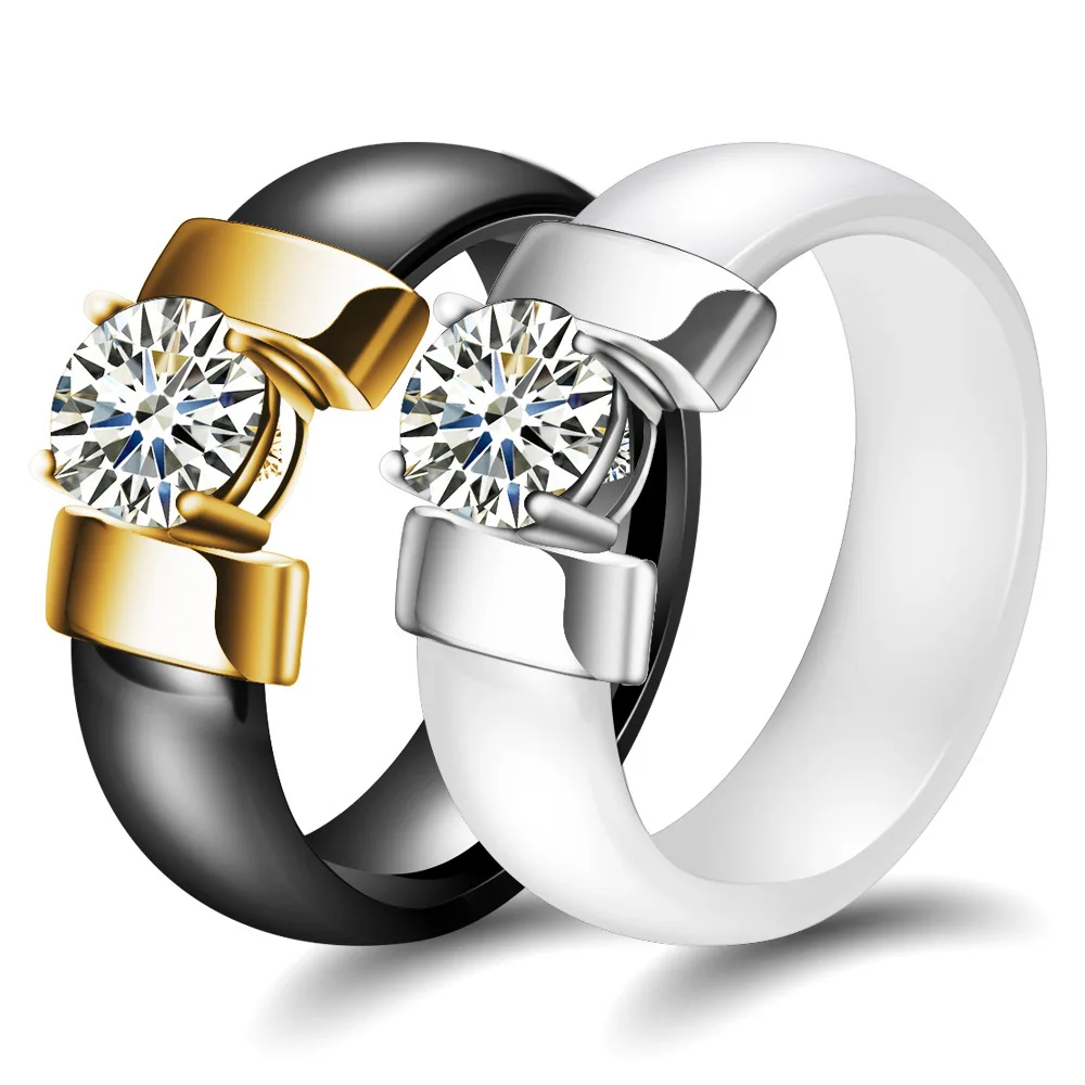 2018 New Pattern Ceramics Ring Black And White Crystal Stone Ring Allergy Love's Wedding Ring For Men And Women Couple