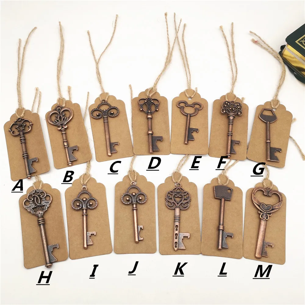

Free Shipping 12pcs/lot Antique Bronze Metal Skeleton Key Shaped Bottle Opener Rustic Wedding Decor Party Favor Gift