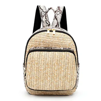 

Backpack female School backpacks women backpacks for girls teenagers Patchwork Straw Shoulder Casual Bags G0619#10