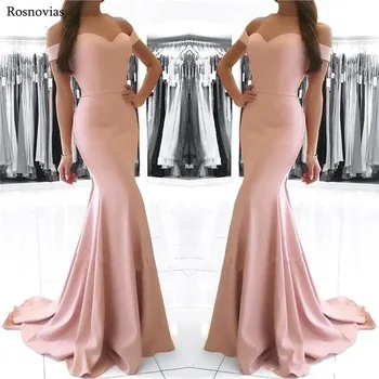 

Cheap Mermaid Prom Dresses 2019 Off Shoulder Backless Sweep Train Simple Stain Evening Party Gowns Customized Long Prom Dresses