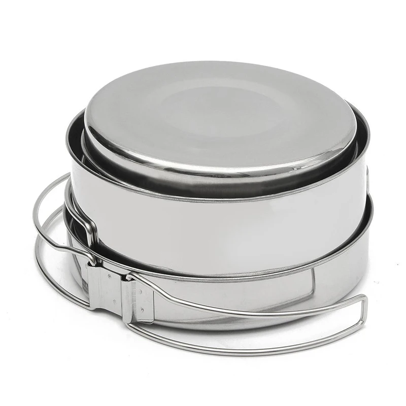 8Pcs/set Portable Stainless Steel Outdoor Picnic Pot Pan Kit Camping Backpacking Cookware Set  for Hiking Camping Travel