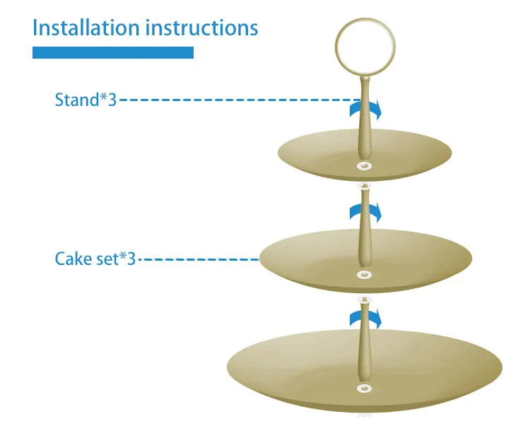 3 уровня пластины центр аппаратные средства металлический кекс золото стержни для подставки под торты и ручки