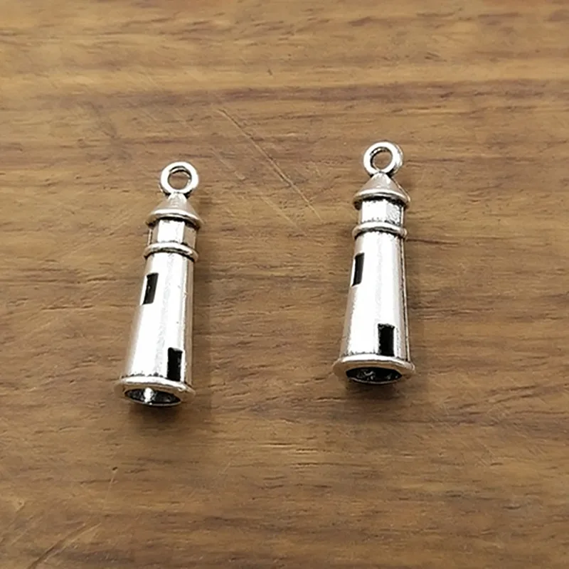 10x Lighthouse Shaped Pendant Charms 10Pcs Tibetan Silver Beads 27*11mm