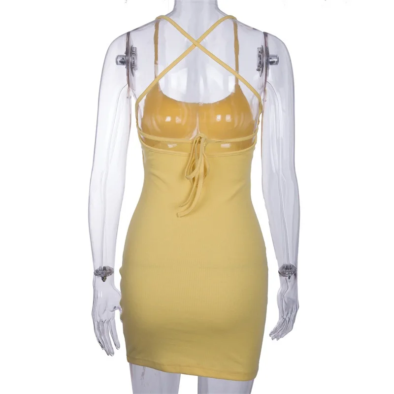 Летние Criss Cross бинты желтое платье вечерние клуб Vestidos Bodycon новый Для женщин