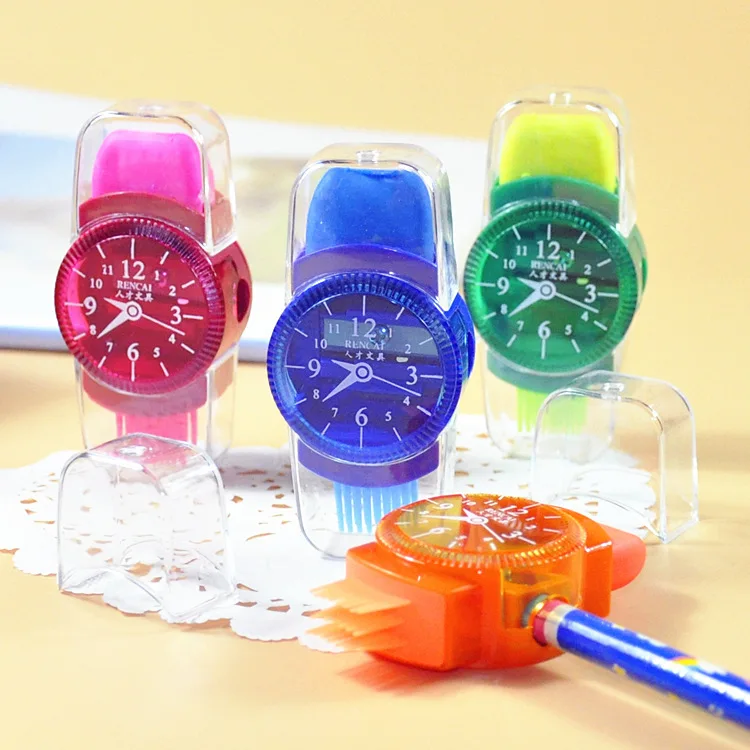 

New Creative Stationery Watch Modeling Eraser Pencil With Sharpener And Brush Single-hole Pencil Sharpener