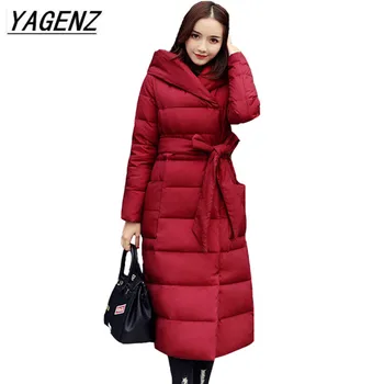 

Winter New Women Long Down Cotton Jacket 2018 High Quality Loose Warm Cotton Outerwear Fashion Hooded Exquisite Overcoat B151