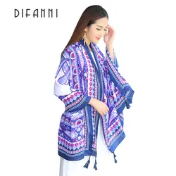[Difanni] новые этнические Стиль саржевого хлопка шарф с кисточкой Пейсли печати Для женщин шарф длинный для леди шаль и обертывания Пляж Cover Up