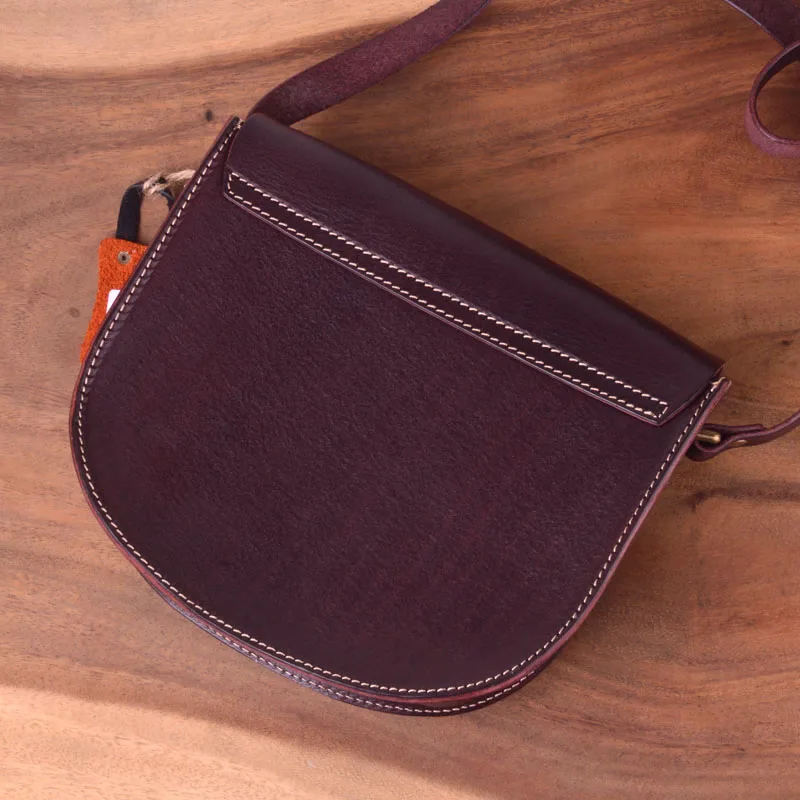 EUMOAN Leather women's single shoulder span bag, head layer leather hard tree cake leather women's bag, hand-made retro bag