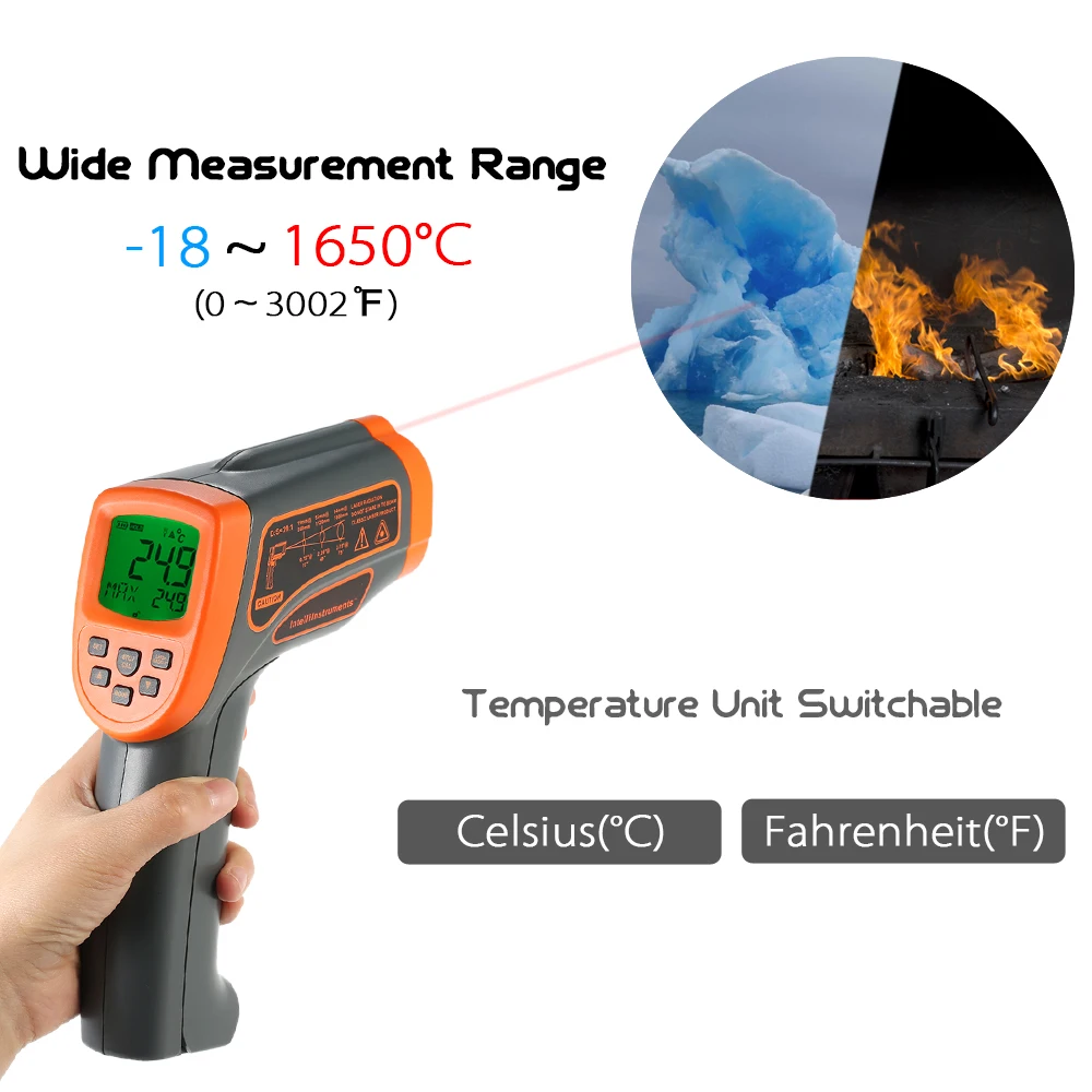 -18-1650C 20:1 цифровой термометр ИК инфракрасный измеритель температуры ЖК-пирометр + Подсветка C/F измерение температуры