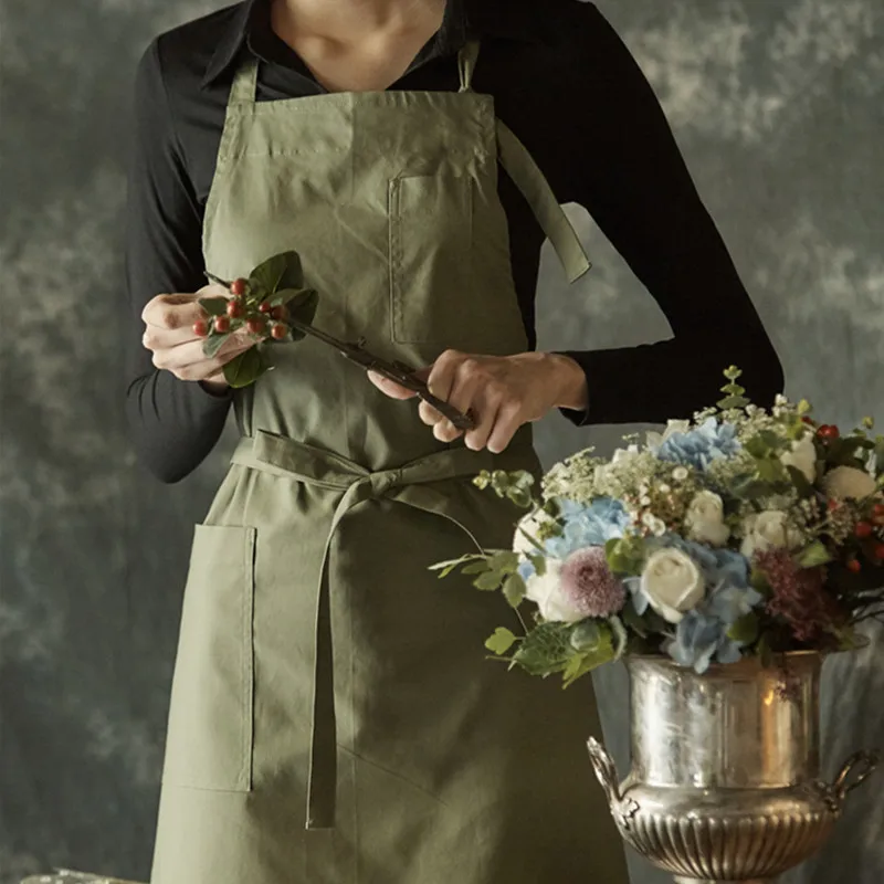 

Khaki Gray Black Cotton Apron Florist Barista Bartender Baker Waitstaff Chef Catering Uniform Restaurant Bistro Work Wear D70