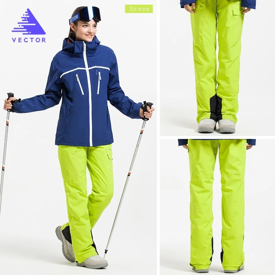 Extra Thick Ski Pant Overalls Warm Snow Sport Men Winter Trouser Women Skiing Suit Snowboard Outdoor Clothes Waterproof New - Цвет: Women Green