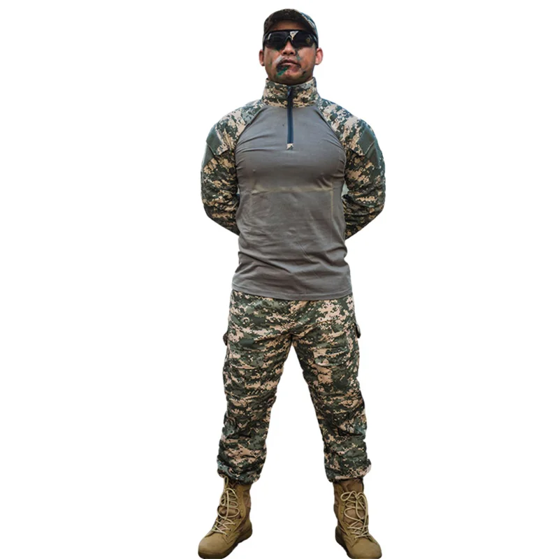 Быстросохнущая камуфляжная армейская уличная футболка Боевая Тактическая Военная сила Мультикам камуфляжная футболка с длинным рукавом - Цвет: ACU