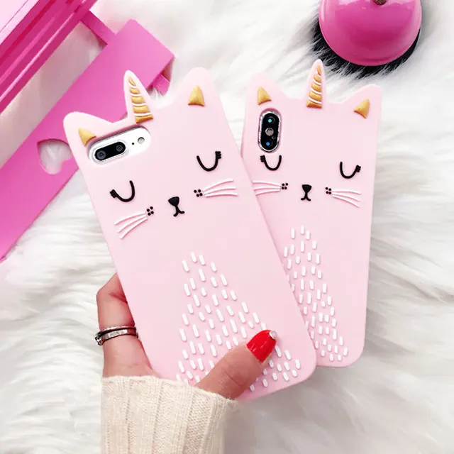 Special Offers 3D Bling Fashion Cartoon Pink Cat Soft Silicone Case For iPhone 6 6S 7 8 Plus Case For iPhone X Back Phone Cover Capa Fundas