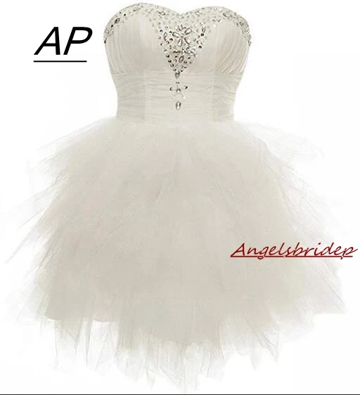 ANGELSBRIDEP без бретелек платье для выпускного вечера пляжное платье Vestido De Formatura короткое платье из органзы до колена с кристаллами, большие размеры, вечерние платья - Цвет: Белый