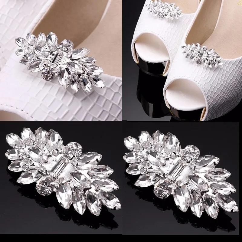 Shiny 1 Pair Crystal Tone Boots Shoe Clips Buckle Silver Color Rhinestone Wedding Shoe Clips