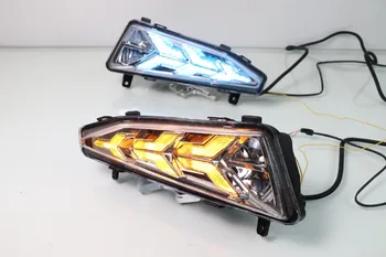 

eOsuns led drl daytime running light for Volkswagen Bora 2018-2019 with Dynamic moving yellow turn signal and blue night light