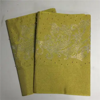 

2019 Nigerian fashion designs aso oke gele headtie embroidery with beads stones high quality wraps fabric 2piece/set -AH5