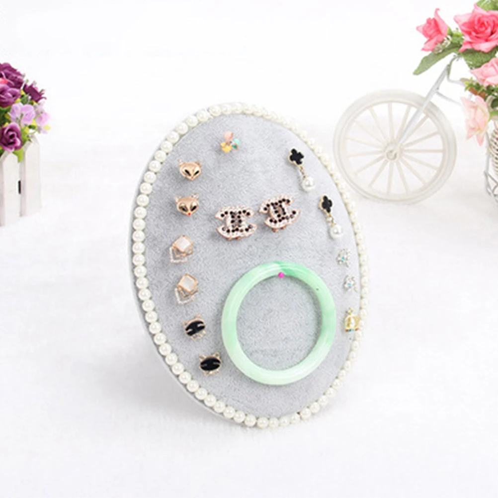

PIXNOR Small Round Jewelry Display Stand Flocked Fabric Board Rack Necklaces Earrings Studs Showcase Organizer Bracelet Holder