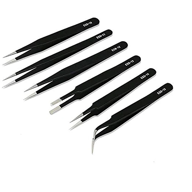 

6 pcs ESD-10/ESD-11/ESD-12/ESD-13/ESD-14/ESD-15 BGA Precision Tweezer Set Antistatic Tweezers Stainless Tweezers