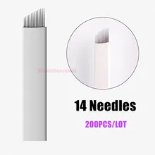 Известный бренд игла для тату-машинок S14, Перманентный макияж, иглы, микроблейдинг бровей ручное лезвие 14-контактный конического зубчатого колеса 200 шт