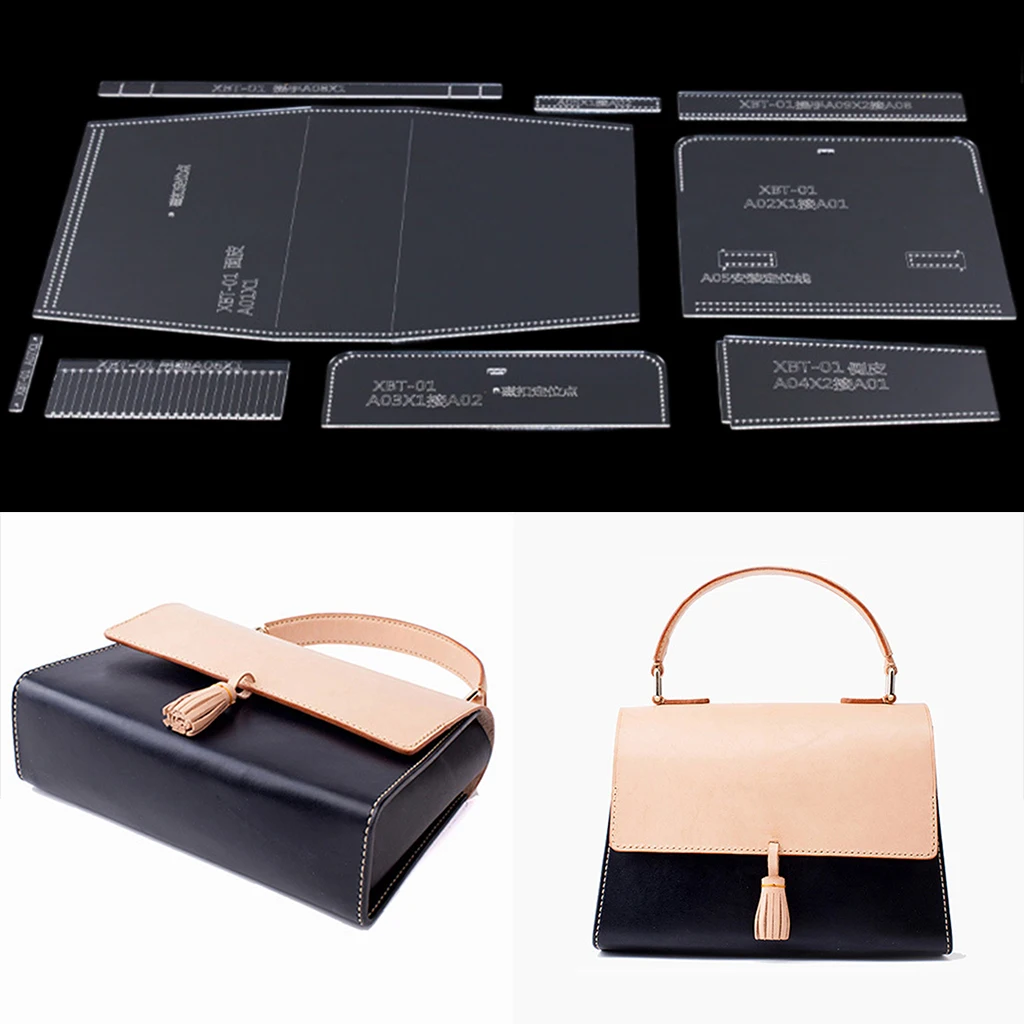9pcs/set Handmade Acrylic Handbag Pattern Mould Stencil Template Set Leather Handcrafts