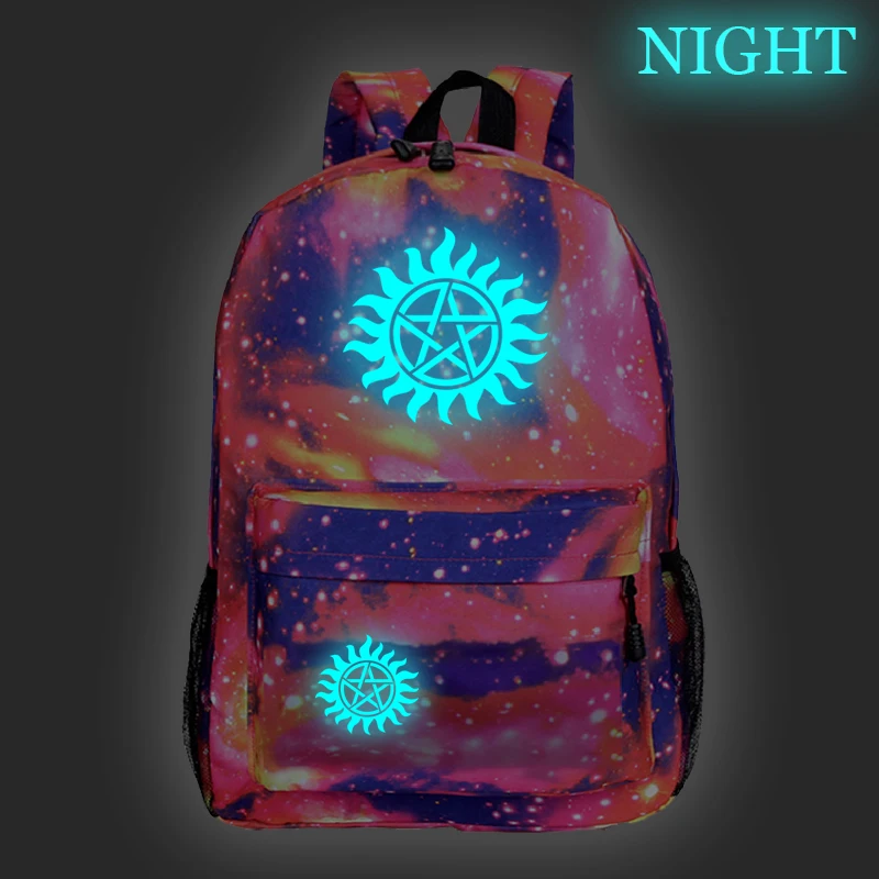 Сверхъестественный Светящийся рюкзак для мужчин, женщин, мальчиков и девочек, Подростковый рюкзак, школьный ранец с рисунком, модная мужская дорожная сумка