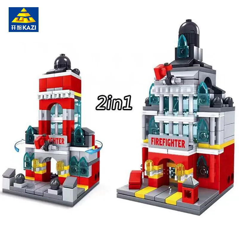 

KAZI 141Pcs City Mini Architecture Fire Station Model Building Blocks Urban Bricks Brinquedos Educational Toys For Children
