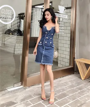

2019 Mini Dress Backless Elegant Tassel Button Women Spaghetti Strap Night Club Bodycon Party High Quality Dresses Wholesale