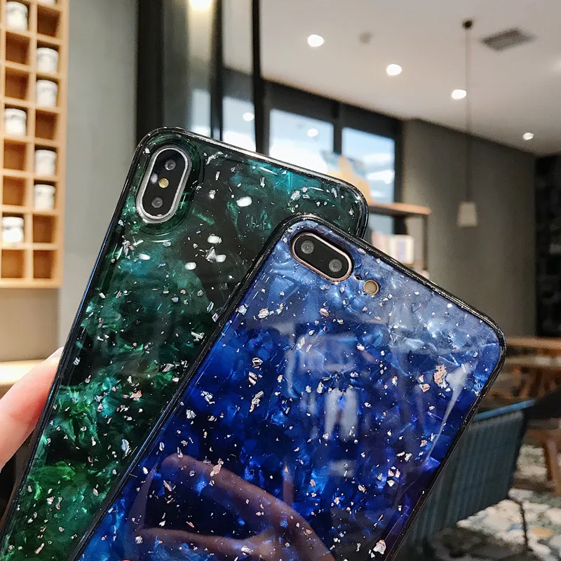 Роскошный Серебристый блестящий чехол с изумрудом и мрамором для iPhone 11 pro Max 7 plus 6